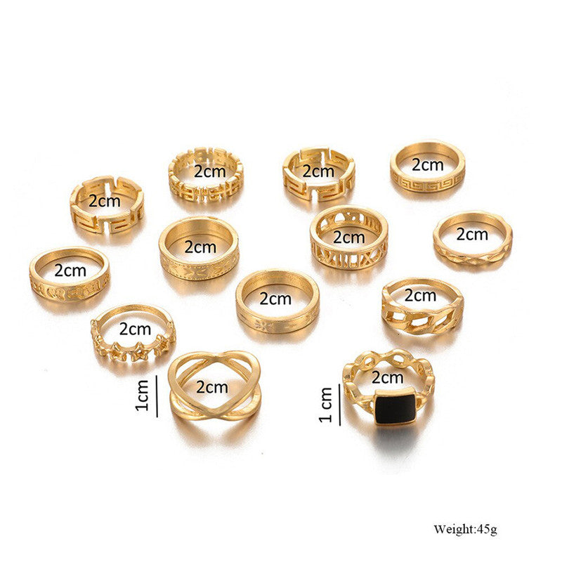 Gold Plated Contemporary Stackable Rings Set of 13