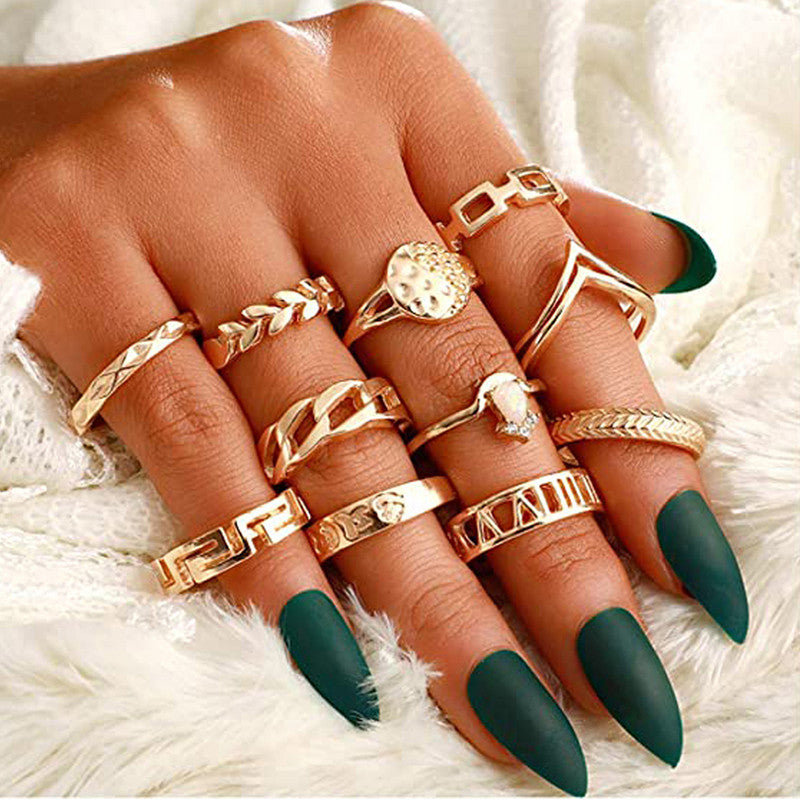 Gold Plated Contemporary Stackable Rings Set of 11