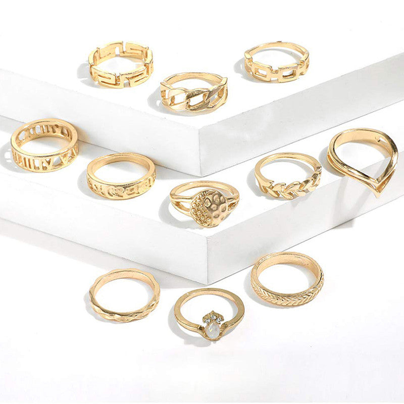 Gold Plated Contemporary Stackable Rings Set of 11