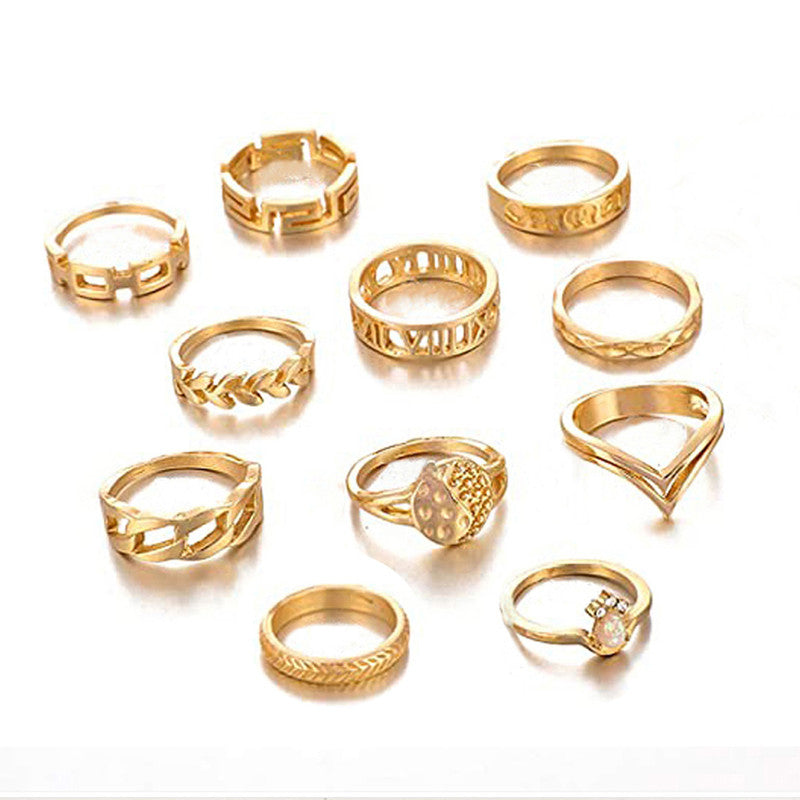 Gold Plated Contemporary Stackable Rings Set of 11