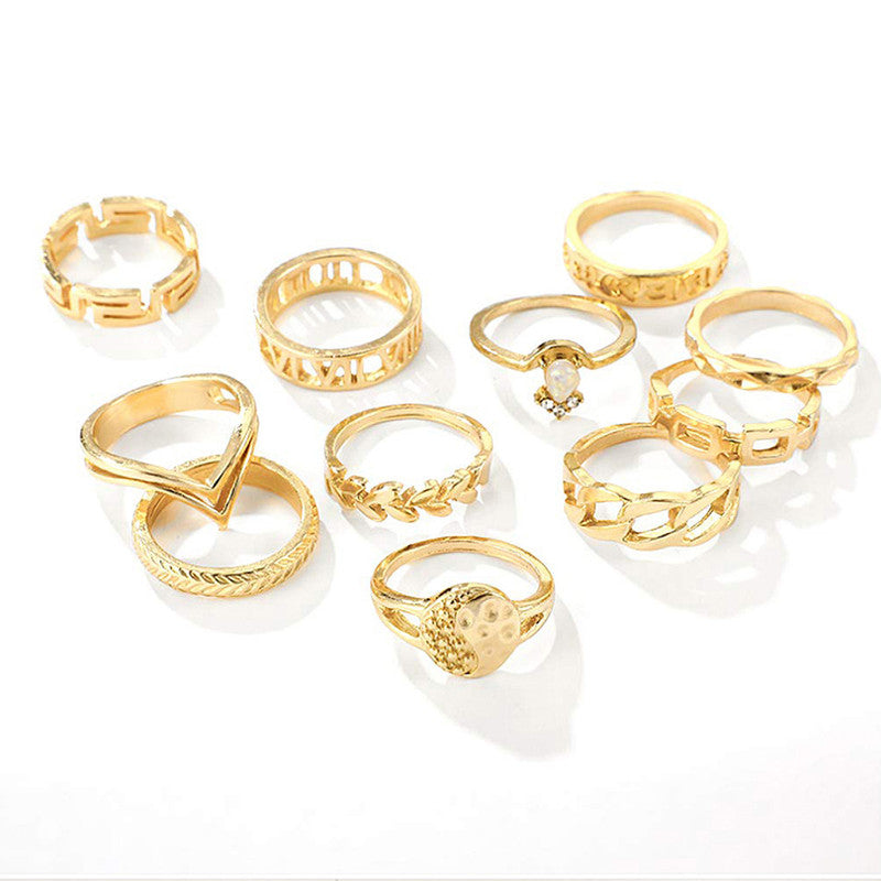 Gold Plated Contemporary Stackable Rings Set of 11