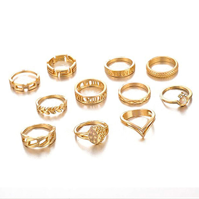 Gold Plated Contemporary Stackable Rings Set of 11