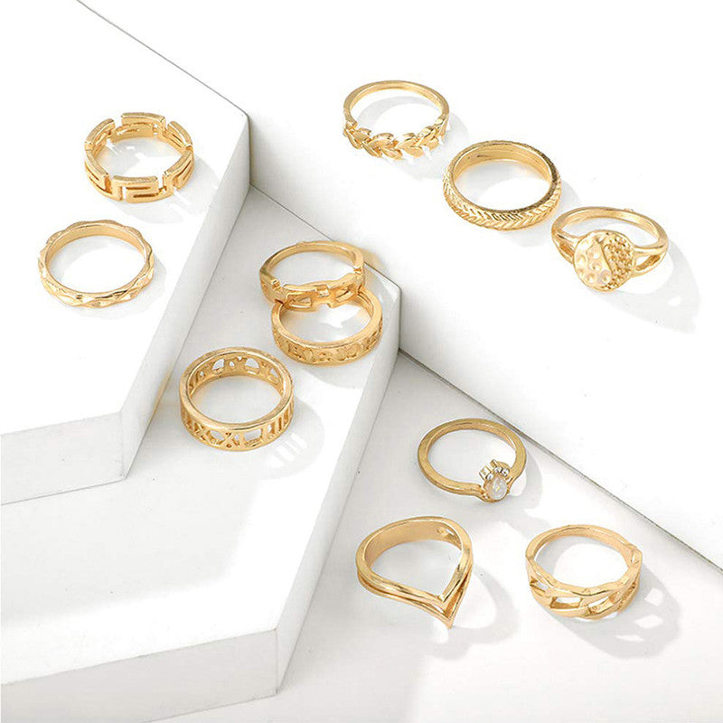 Gold Plated Contemporary Stackable Rings Set of 11