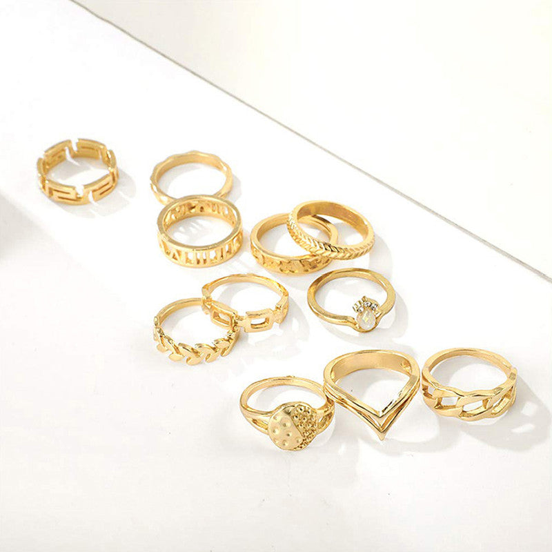 Gold Plated Contemporary Stackable Rings Set of 11