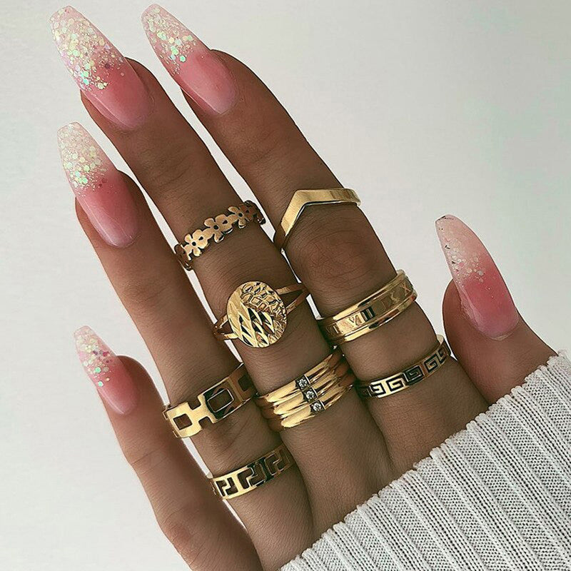 Contemporary Stackable Rings Set of 8 For Women