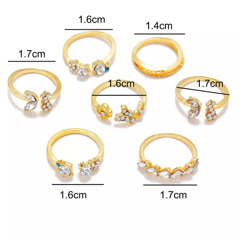 Gold Plated Stone Studded Contemporary Stackable Rings Set of 7 For Women