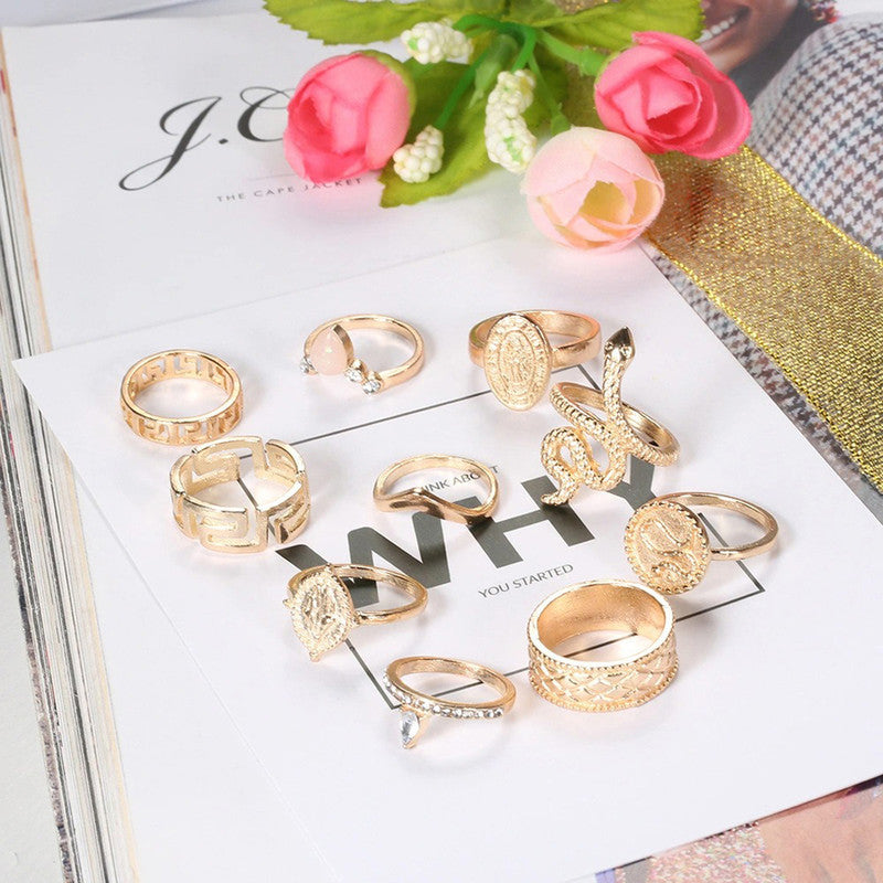 Gold Plated Snake Inspired Stackable Rings Set of 10