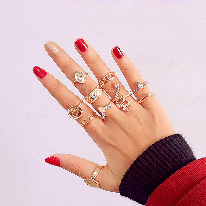 Gold Plated Snake Inspired Stackable Rings Set of 10