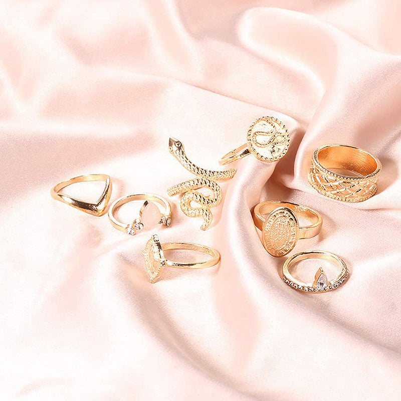 Gold Plated Snake Inspired Stackable Rings Set of 10