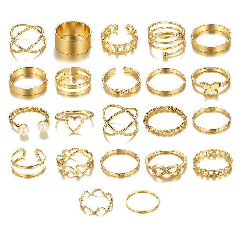 Gold Plated Contemporary Stackable Rings Set of 22 For Women