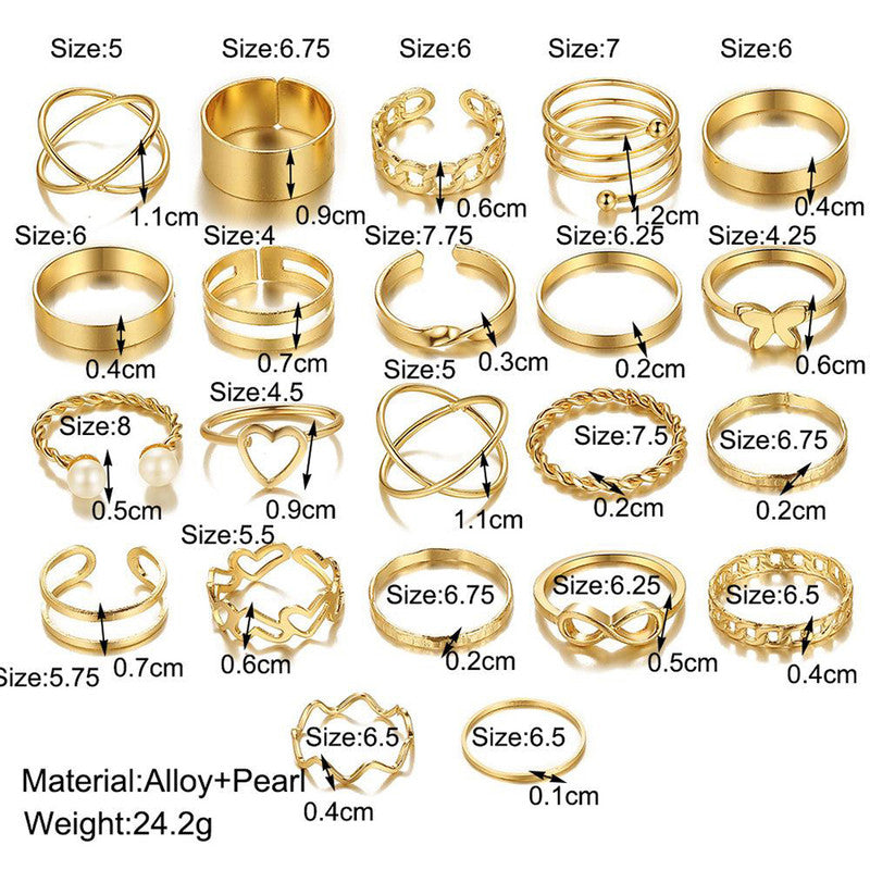 Gold Plated Contemporary Stackable Rings Set of 22 For Women