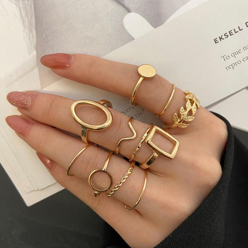 Gold Plated Contemporary Stackable Rings Set of 11 For Women - MySmartBazaar