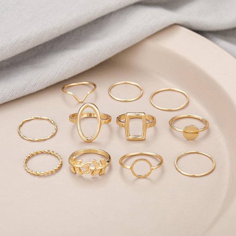 Gold Plated Contemporary Stackable Rings Set of 11 For Women - MySmartBazaar