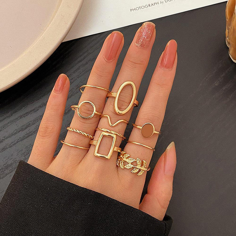 Gold Plated Contemporary Stackable Rings Set of 11 For Women