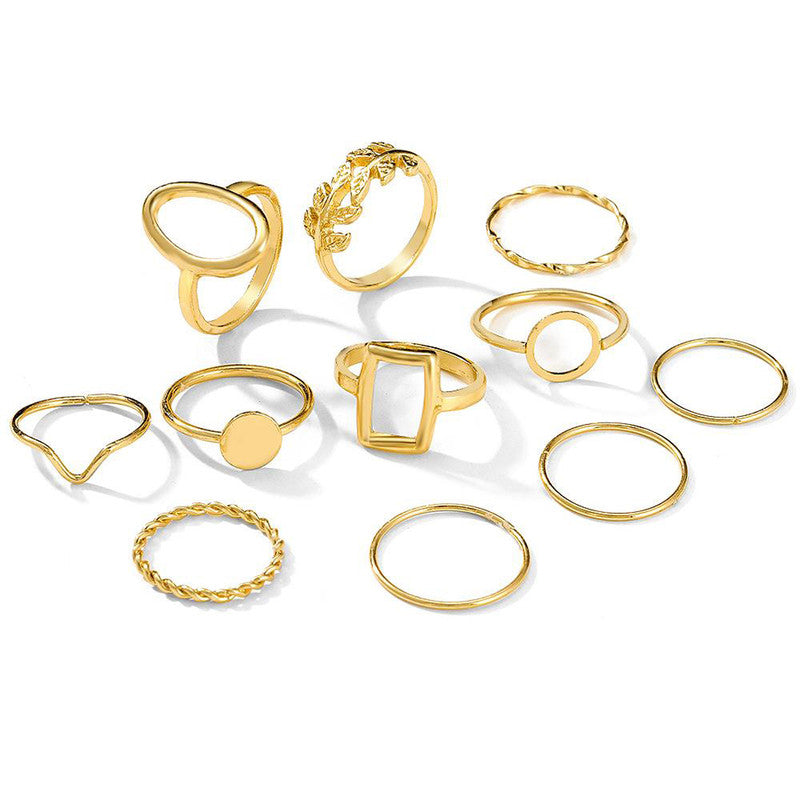 Gold Plated Contemporary Stackable Rings Set of 11 For Women