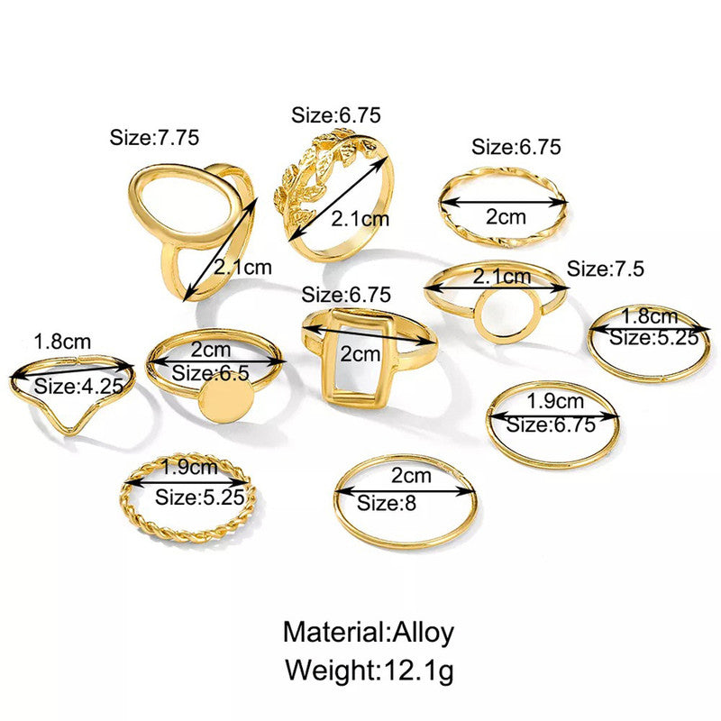 Gold Plated Contemporary Stackable Rings Set of 11 For Women