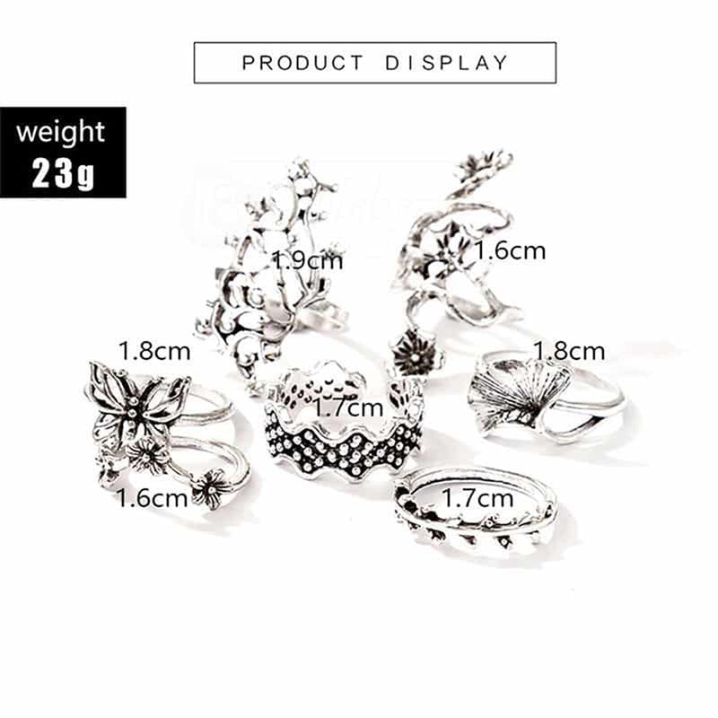 Silver Plated Floral Contemporary Stackable Rings Set of 7