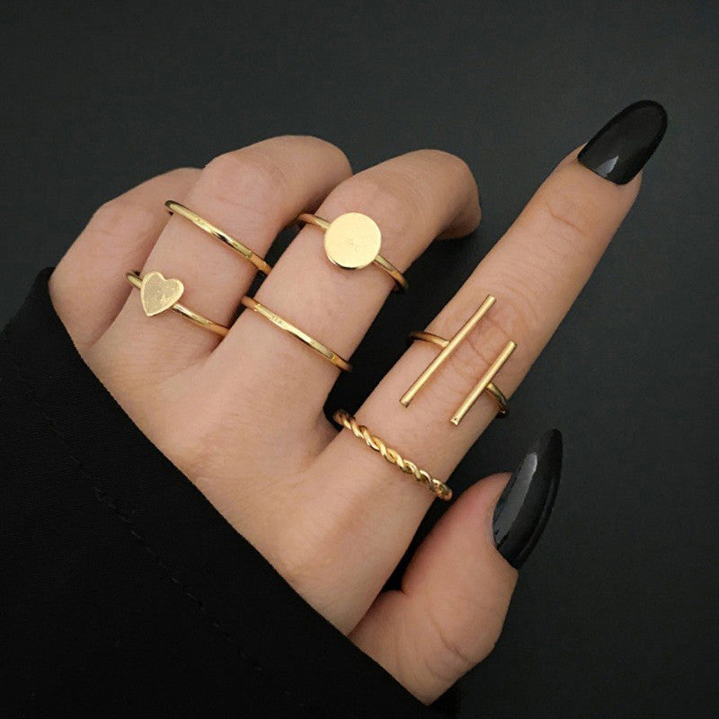 Gold Plated Gold Toned Contemporary Stackable Rings Set of 6 For Women - MySmartBazaar