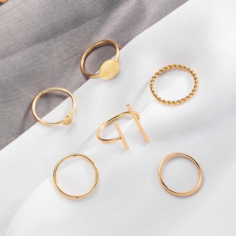 Gold Plated Gold Toned Contemporary Stackable Rings Set of 6 For Women - MySmartBazaar