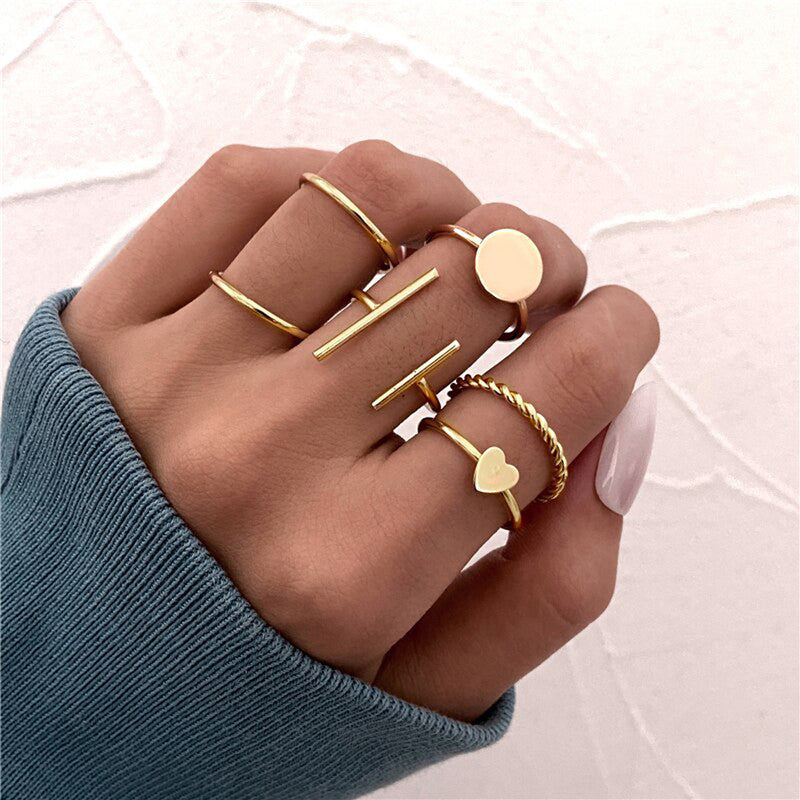 Gold Plated Gold Toned Contemporary Stackable Rings Set of 6 For Women