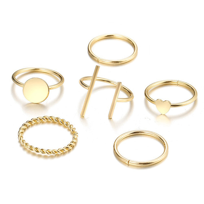 Gold Plated Gold Toned Contemporary Stackable Rings Set of 6 For Women