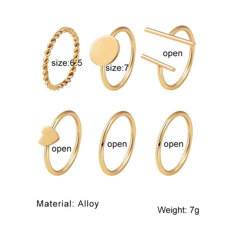 Gold Plated Gold Toned Contemporary Stackable Rings Set of 6 For Women