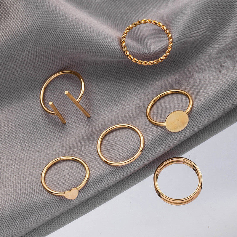 Gold Plated Gold Toned Contemporary Stackable Rings Set of 6 For Women