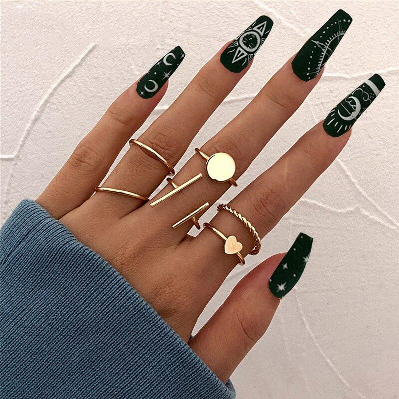 Gold Plated Gold Toned Contemporary Stackable Rings Set of 6 For Women