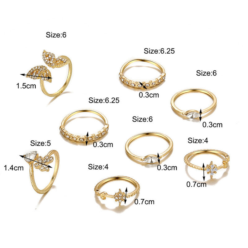 Gold Plated Contemporary Butterfly Inspired Stackable Rings Set of 8 For Women