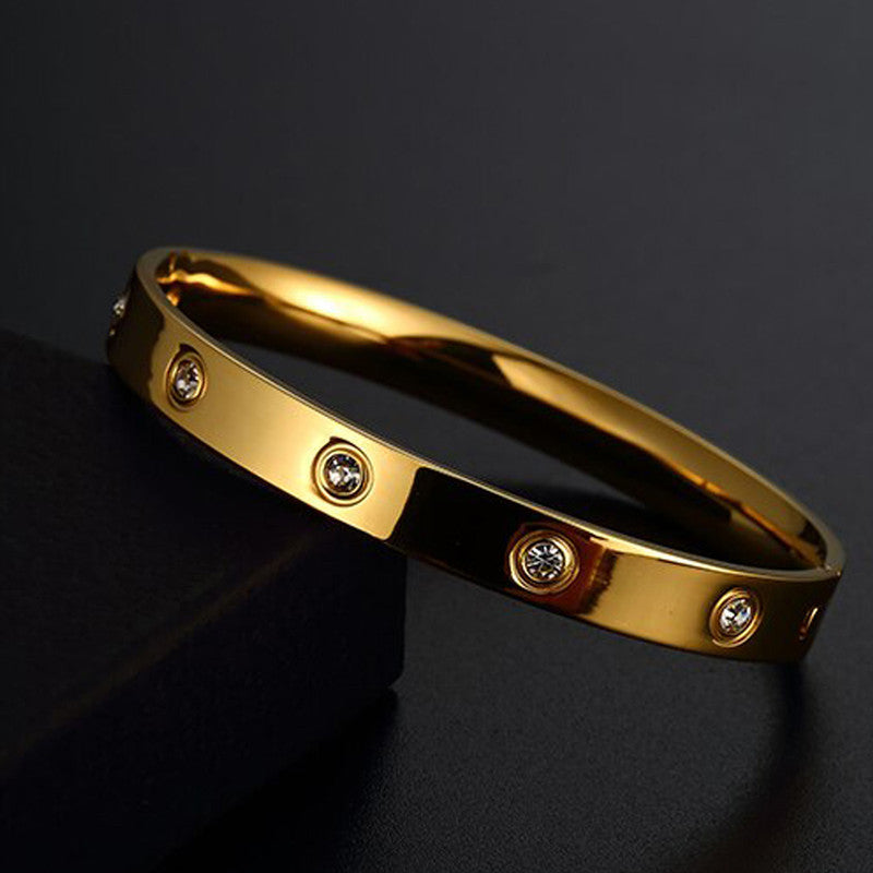 Stainless Steel Contemporary Gold Plated Love AD Anti-Tarnish Bracelet For Women