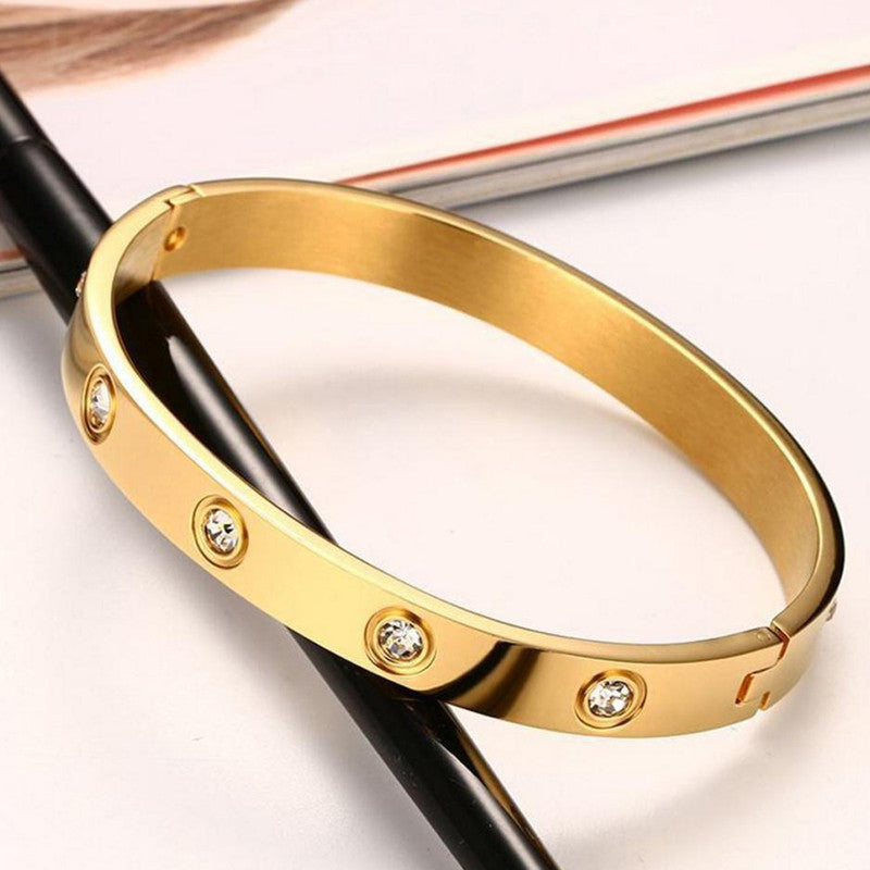 Stainless Steel Contemporary Gold Plated Love AD Anti-Tarnish Bracelet For Women