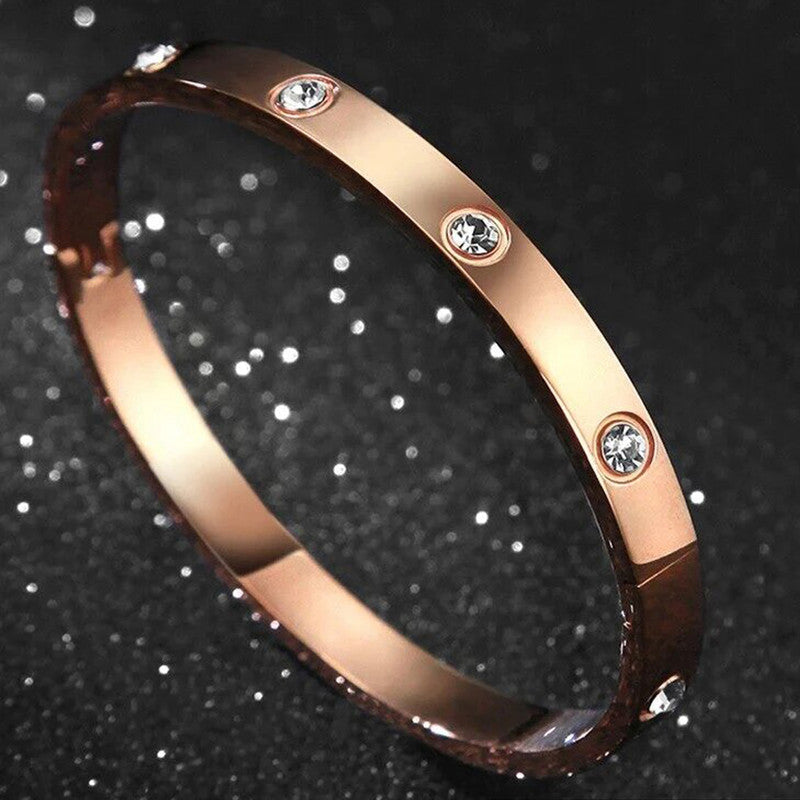 Stainless Steel Contemporary Rose Gold Plated Love AD Bracelet For Women