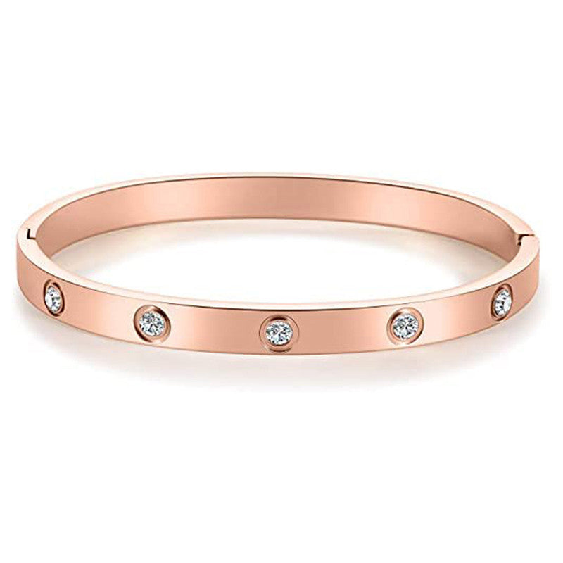 Stainless Steel Contemporary Rose Gold Plated Love AD Bracelet For Women