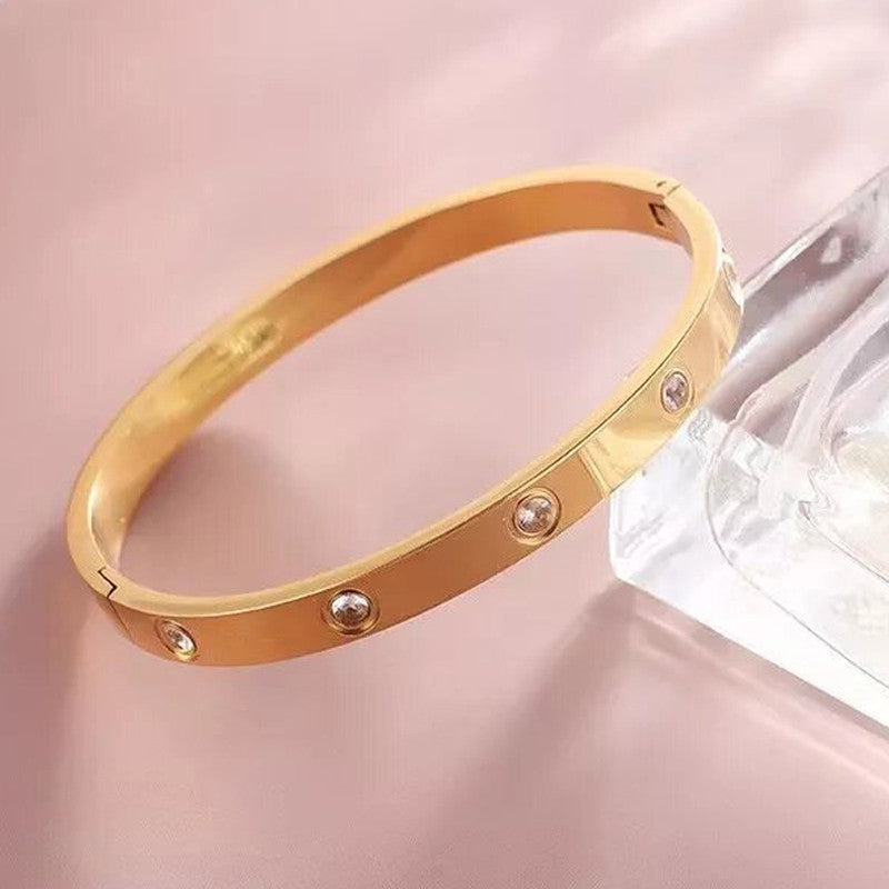 Stainless Steel Contemporary Rose Gold Plated Love AD Bracelet For Women