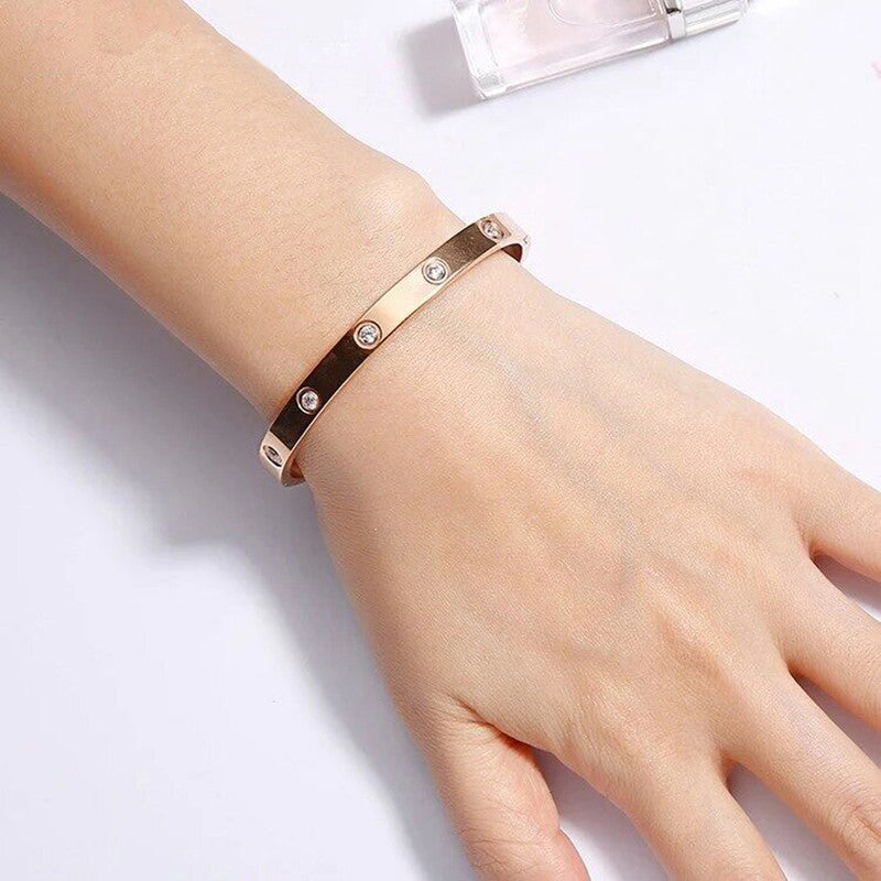 Stainless Steel Contemporary Rose Gold Plated Love AD Bracelet For Women