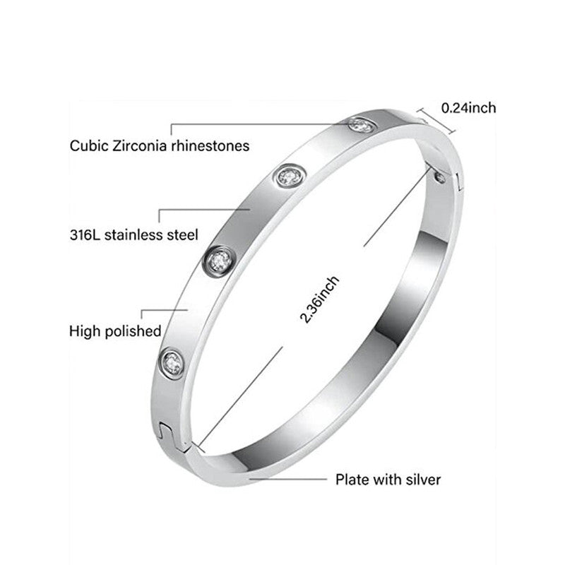 Stainless Steel Contemporary Silver Plated Love AD Anti-Tarnish Bracelet For Women