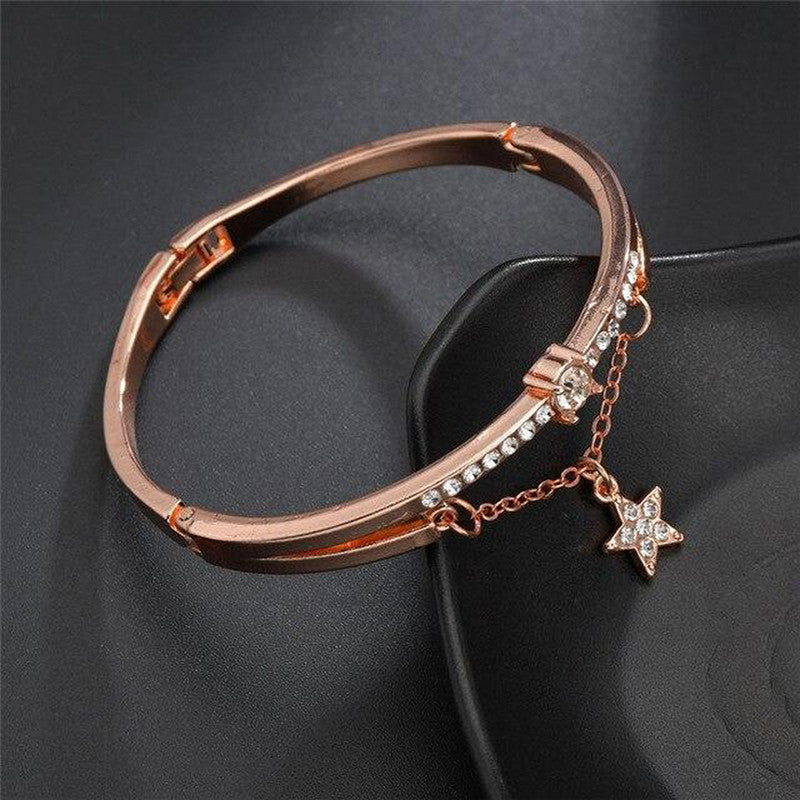 Rose Gold Plated Star inspired Stone Studded Korean Bracelet For Women and Girls