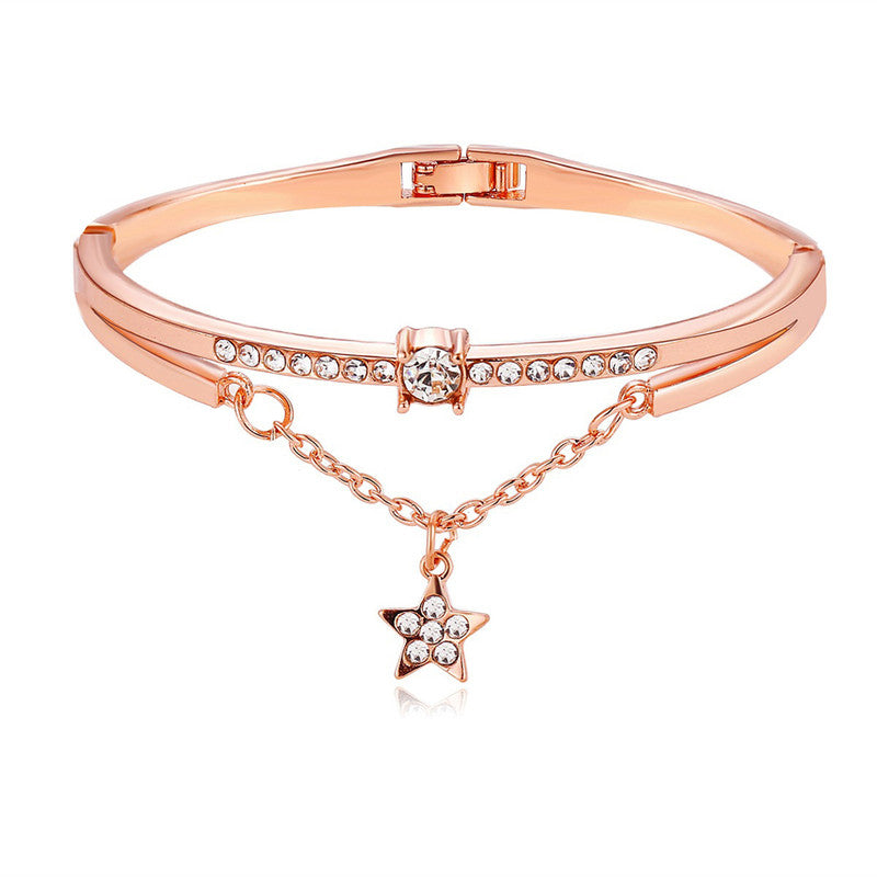 Rose Gold Plated Star inspired Stone Studded Korean Bracelet For Women and Girls