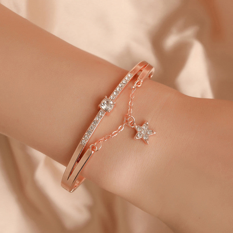 Rose Gold Plated Star inspired Stone Studded Korean Bracelet For Women and Girls