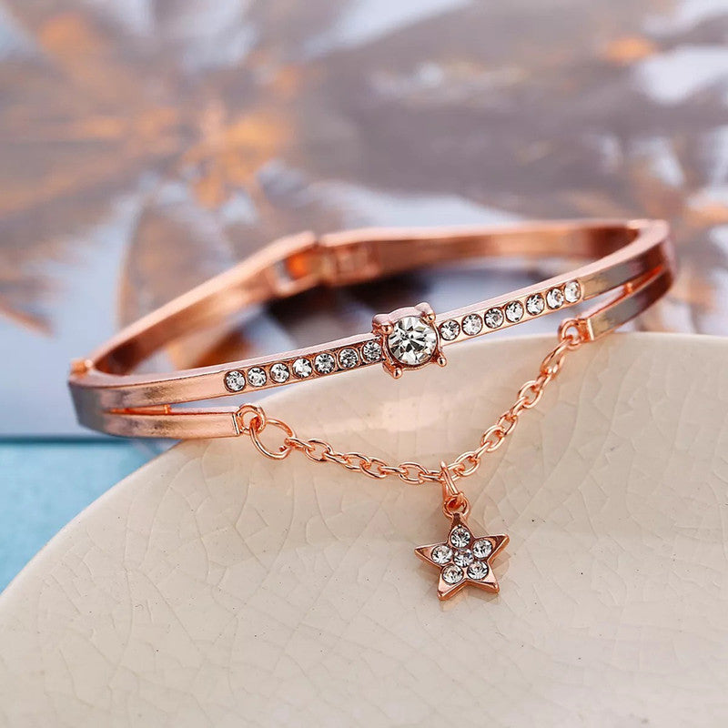 Rose Gold Plated Star inspired Stone Studded Korean Bracelet For Women and Girls