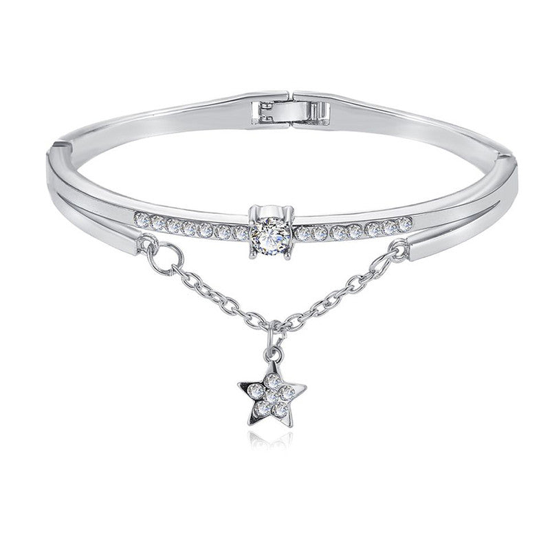 Silver Plated Star inspired Stone Studded Korean Bracelet For Women and Girls