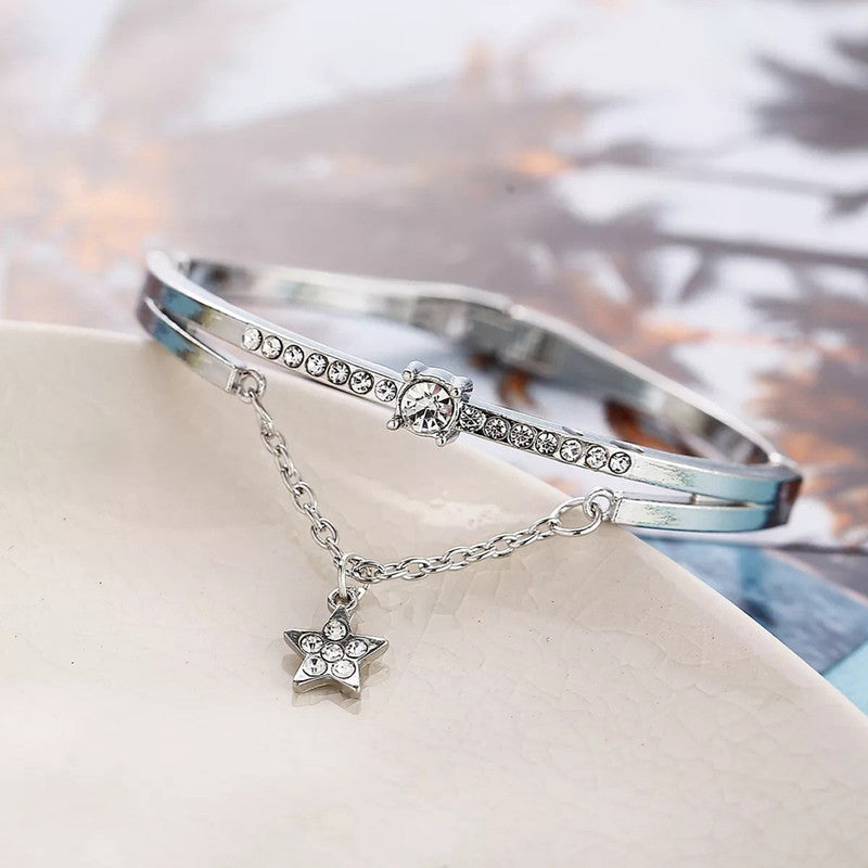 Silver Plated Star inspired Stone Studded Korean Bracelet For Women and Girls