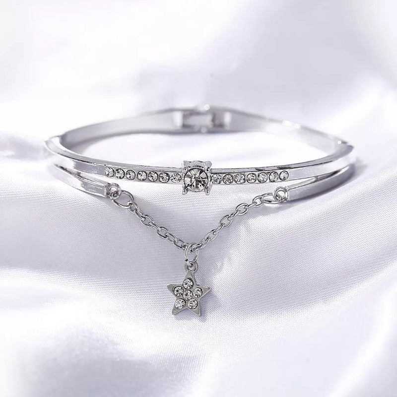 Silver Plated Star inspired Stone Studded Korean Bracelet For Women and Girls