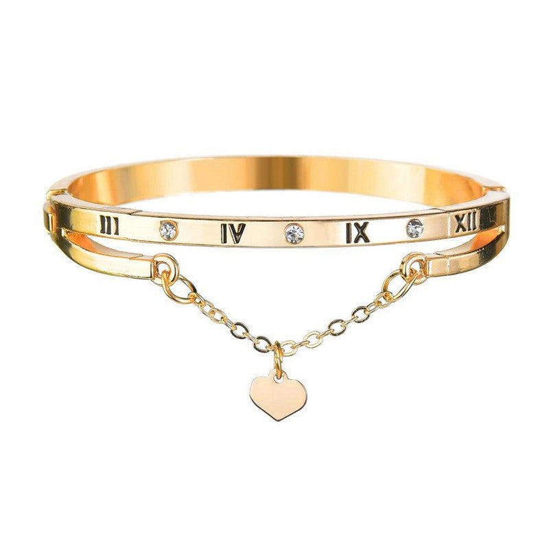 Gold Plated Roman Numbers engraved Stone Studded Korean Bracelet For Women and Girls