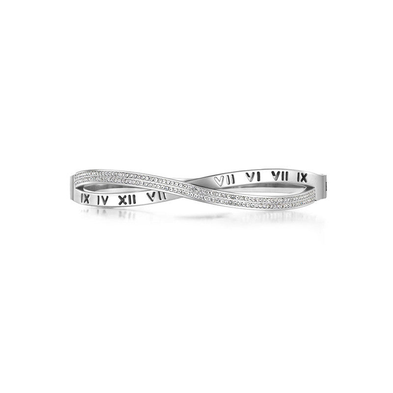 Silver Plated Roman Numbers engraved Stone Studded Korean Bracelet For Women and Girls