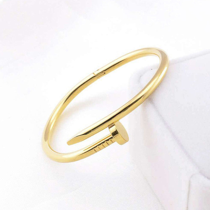 Stainless Steel Gold Plated Stainless Steel Anti Tarnish Nail Bracelet For Women - MySmartBazaar