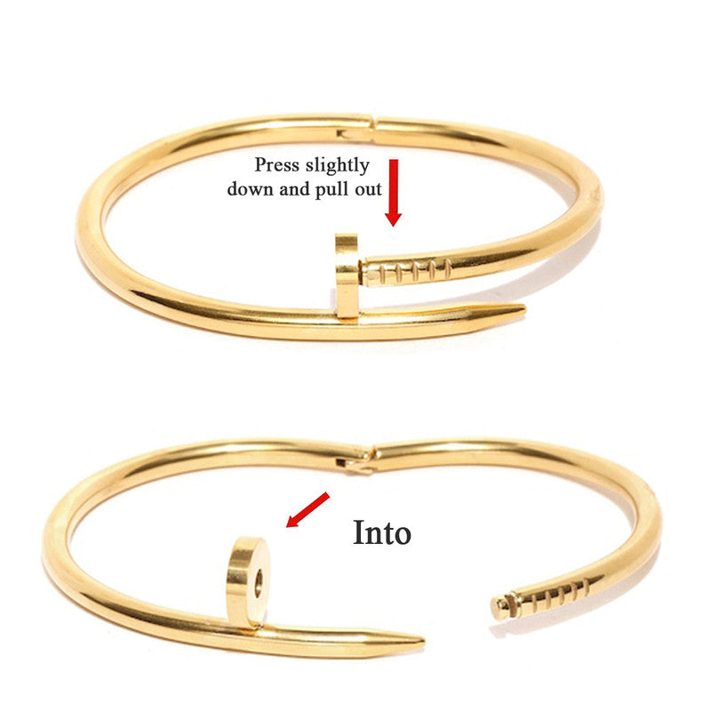 Stainless Steel Gold Plated Stainless Steel Anti Tarnish Nail Bracelet For Women