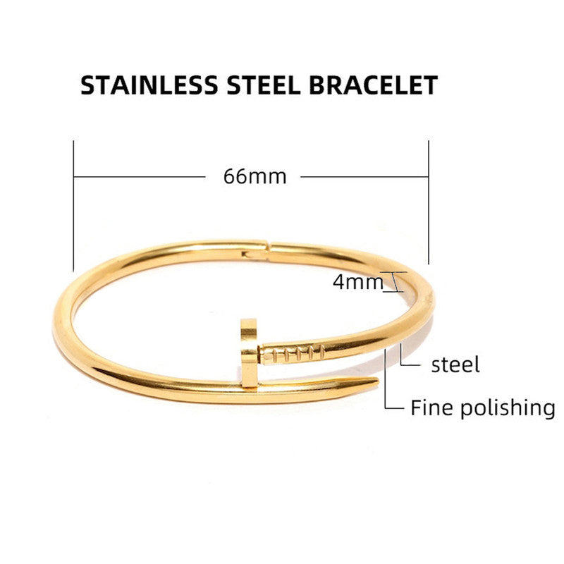 Stainless Steel Gold Plated Stainless Steel Anti Tarnish Nail Bracelet For Women