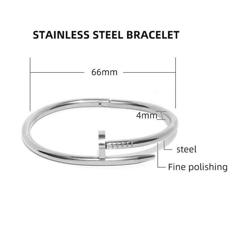 Stainless Steel Silver Plated Stainless Steel Anti Tarnish Nail Bracelet For Women