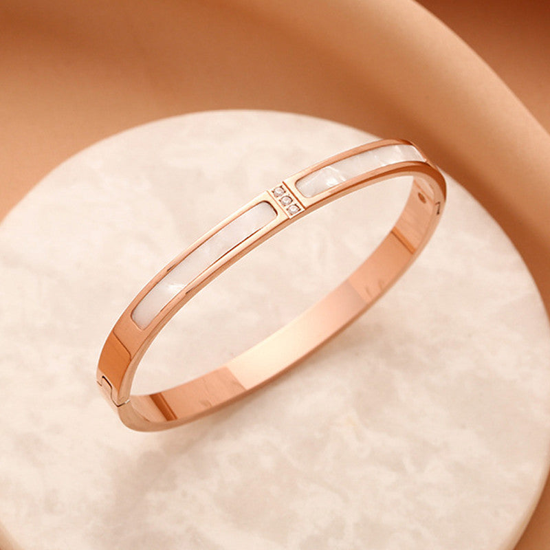 Stainless Steel Rose Gold Plated Mother of Pearls Contemporary Bracelet For Women